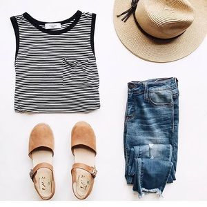 CJLA Black and White Striped Finley Tank- NWOT